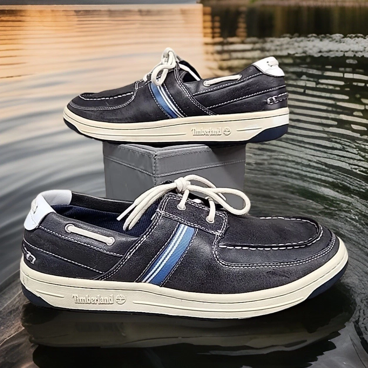 Timberland Uomo 11.5M Mocassino Sneakers 17543 Blu Navy Pelle