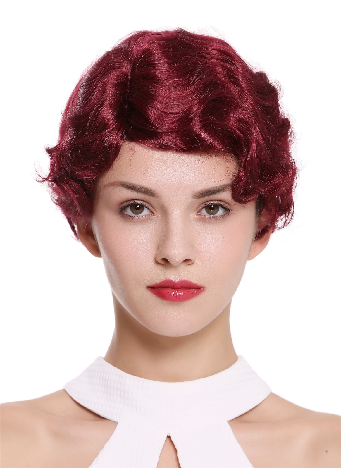 WIG ME UP Damenperücke – 20er Jahre Stil, Kurz Gewellt, Dunkelbraun Mahagoni, Kopfumfang Bis 60 Cm