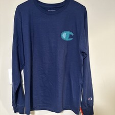 NWT Champion Vintage 90s Navy Long Sleeve Crew Neck T-Shirt Men's Medium