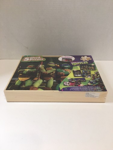 Nickelodeon Teenage Mutant Ninja Turtles 5 Wood Puzzles And Storage Wood Box New - Picture 5 of 5
