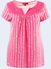 SPECIAL OFFER Embroidered HIBISCUS-PINK Top by Ulla Popken Plus Sizes 16 to 38