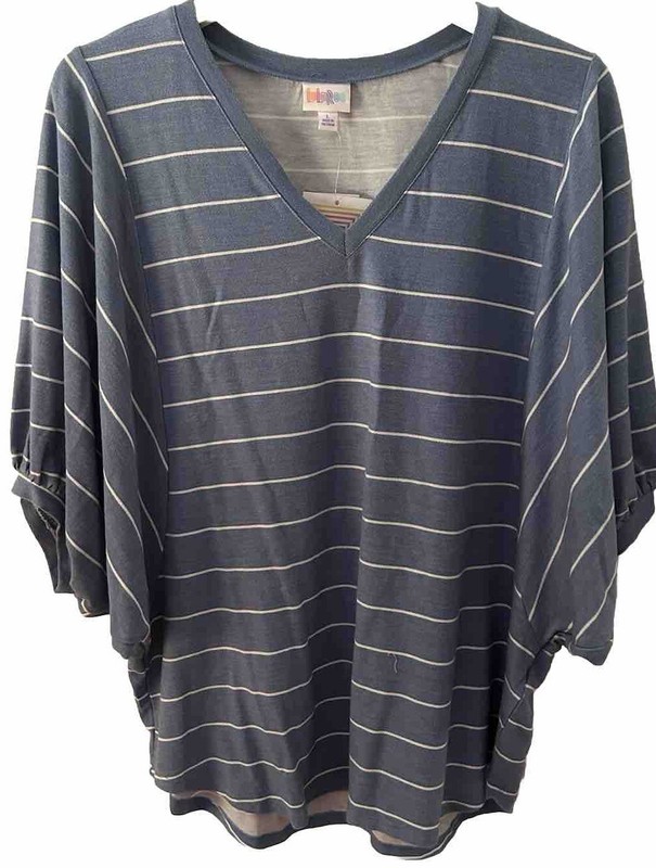 LulaRoe Renee Country Blue/White Striped Balloon Sleeves NWT Large