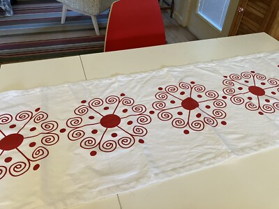 IKEA Wilj Cotton & Linen Table Runner Red on White Scandi Modern 54'' x 17'' NWOT