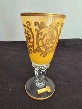 Vintage Interglass Italy Yellow Hand Painted 24K Gold Champagne Flute/Wine Glass