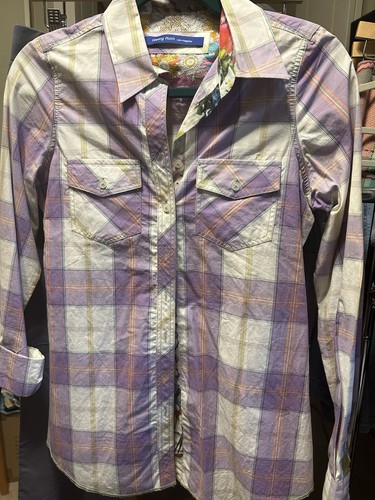 Georg Roth Los Angeles Lavender Plaid Floral Shirt Size Small - Picture 2 of 9
