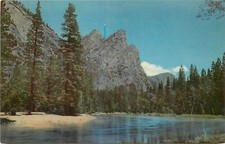 Chrome Postcard Ca I363 Yosemite Valley El Capitan Three Brothers Peaks Merced