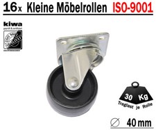 Möbelrollen Tischrollen Lenkrollen 16x Ø 40mm Kunststoff Schw. BS-Rollen Germany
