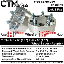 2x 2 Thick 5x55x127mm 78mm Bore Wheel Spacer Adapter 12-20 Stud Jeep More