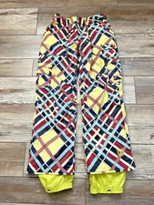Burton Womens Medium Dry Ride Snowboard Ski Pants Geometric Plaid Adj Waist