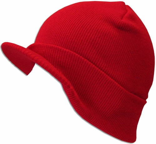 Red Visor Beanie Bill Cuff Knit Cap Hat 