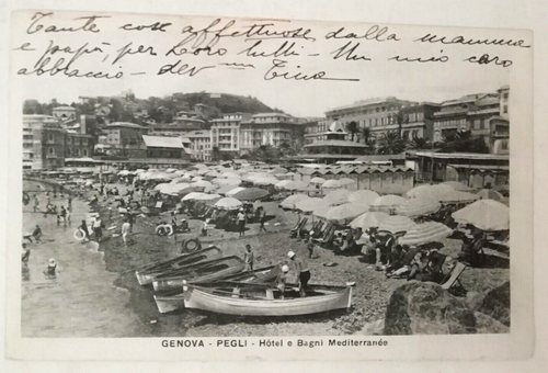 GENOVA PEGLI - HOTEL E BAGNI MEDITERRANEE - CARTOLINA D'EPOCA 1929