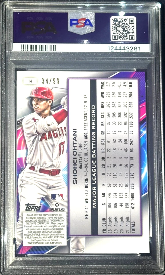 Shohei Ohtani Blue Moon Refractor /99 PSA 9 2022 Topps Cosmic Chrome - Image 3 of 3