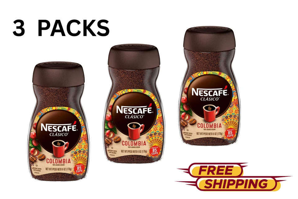 NESCAFÉ Nescafe Clasico Colombia Medium Roast Instant Coffee, 6 oz -3 jars