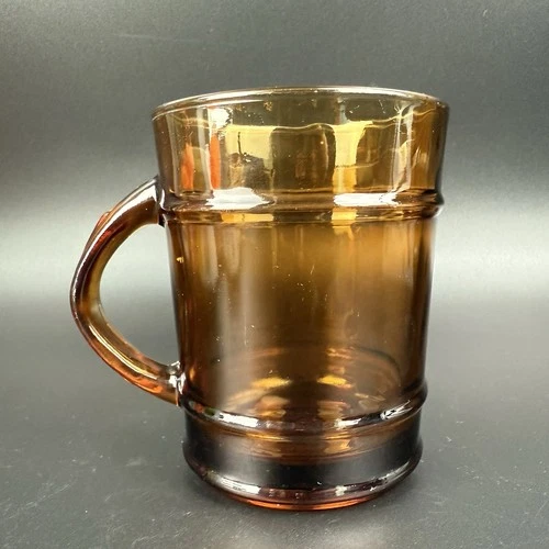Vintage Anchor Hocking Fire King Amber Glass Barrel Style Coffee Mug Made In USA