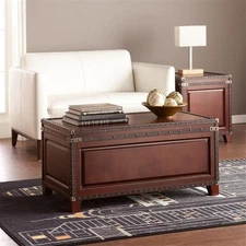 SEI Furniture Amherst Trunk Coffee Table in Dark Cherry