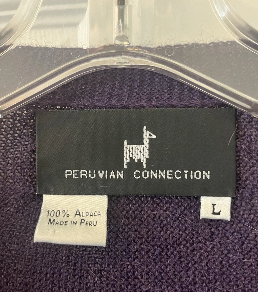 Peruvian Connection Alpaca Cardigan Sweater Purple V-Neck Pockets Mens Large - Image 2 of 4