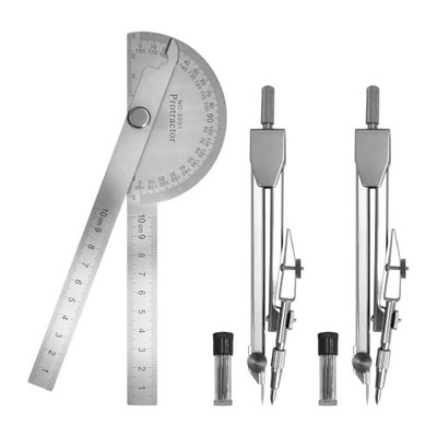 Protractor and Compass Set - 10cm (3.94 Inch) Stainless Steel Angle Finder 