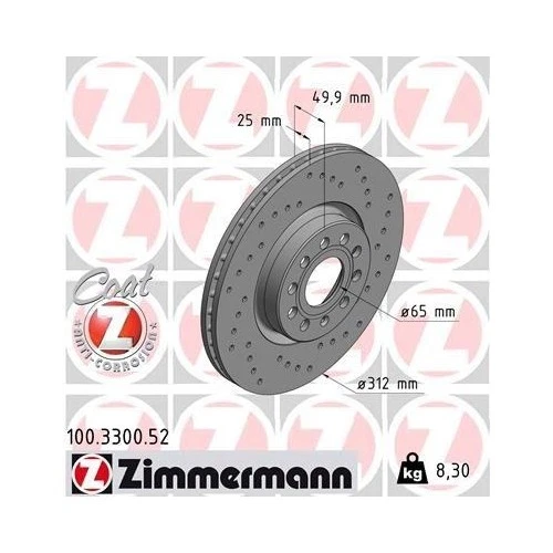 2x Disque de frein ZIMMERMANN 100.3300.52 convient pour FORD VAG AUDI (FAW) - Photo 1/1