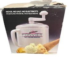 VINTAGE PREMIER DONVIER WHITE 1 PINT HOMEMADE ICE CREAM MAKER with HAND CRANK