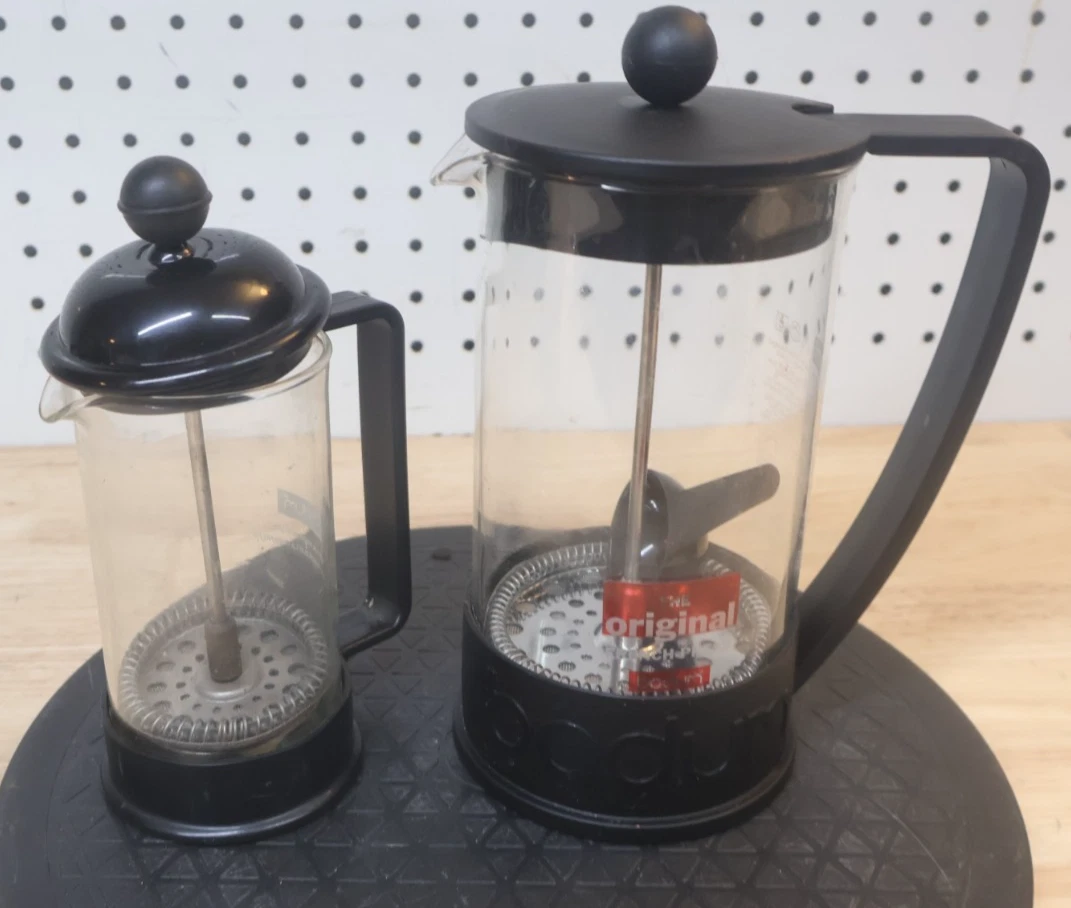 Used Pair Bodum French Press Coffee Maker - No. 05-Z508NEW - Larger & Smaller x2