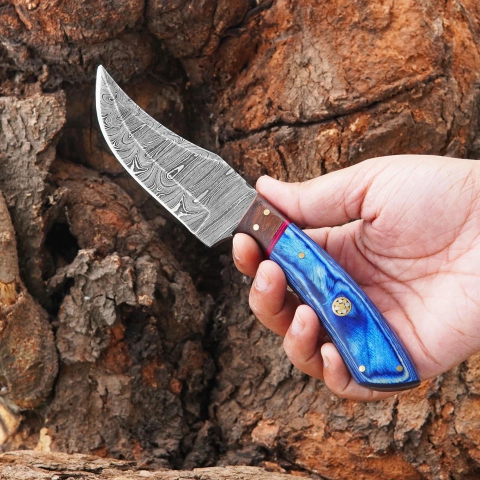 Лот товаров ручной работы на заказ из 6 дамасских охотничьих ножей с кожаным чехлом. Оплаченный налог - Изображение 3 из 4