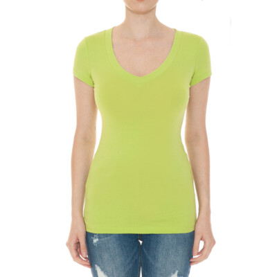 Women's Premium Soft Cotton Knit Basic T-Shirt V-Neck Short Sleeve Solids Fitted