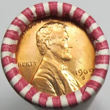 1969-S Lincoln Cents/Memorial Penny OBW BU Roll of Uncirculated Pennies 50 Coins