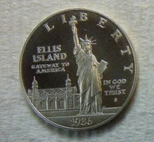 1986 PROOF .900 SILVER DOLLAR ~ ELLIS ISLAND