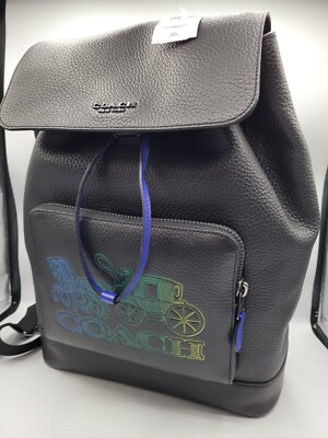 Coach Turner Backpack Black Pebble Leather Ombre Logo Track 