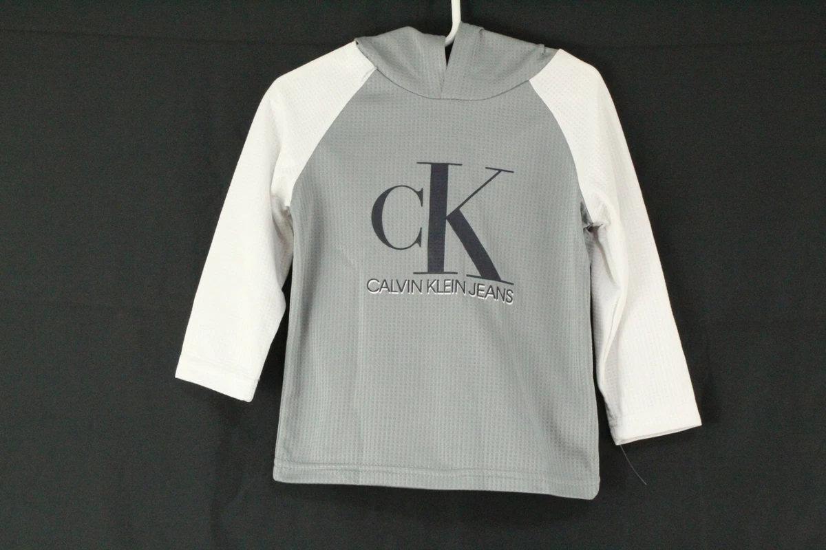 CALVIN KLEIN Kids Size 2T Boys Logo Hoodie Long Sleeve Shirt Gray