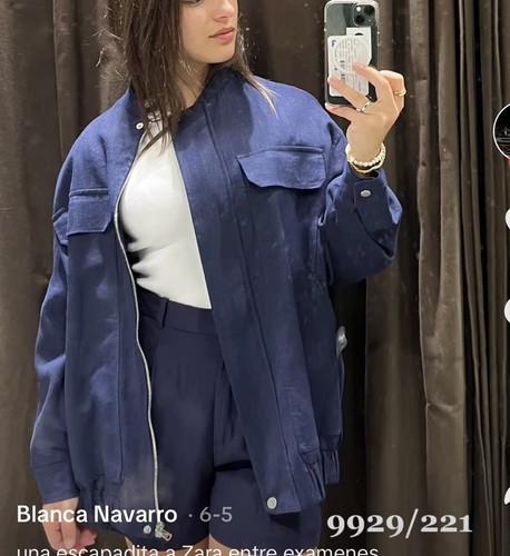 ZARA NAVY BLUE OVERSIZED LINEN BLEND LONGLINE BOMBER JACKET SIZE L UK 12-14 - Picture 2 of 10