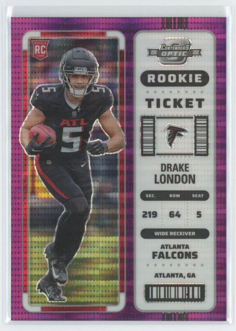 2022 Contenders Optic Football RC Ticket Purple Pulsar Drake London 16/26 #71