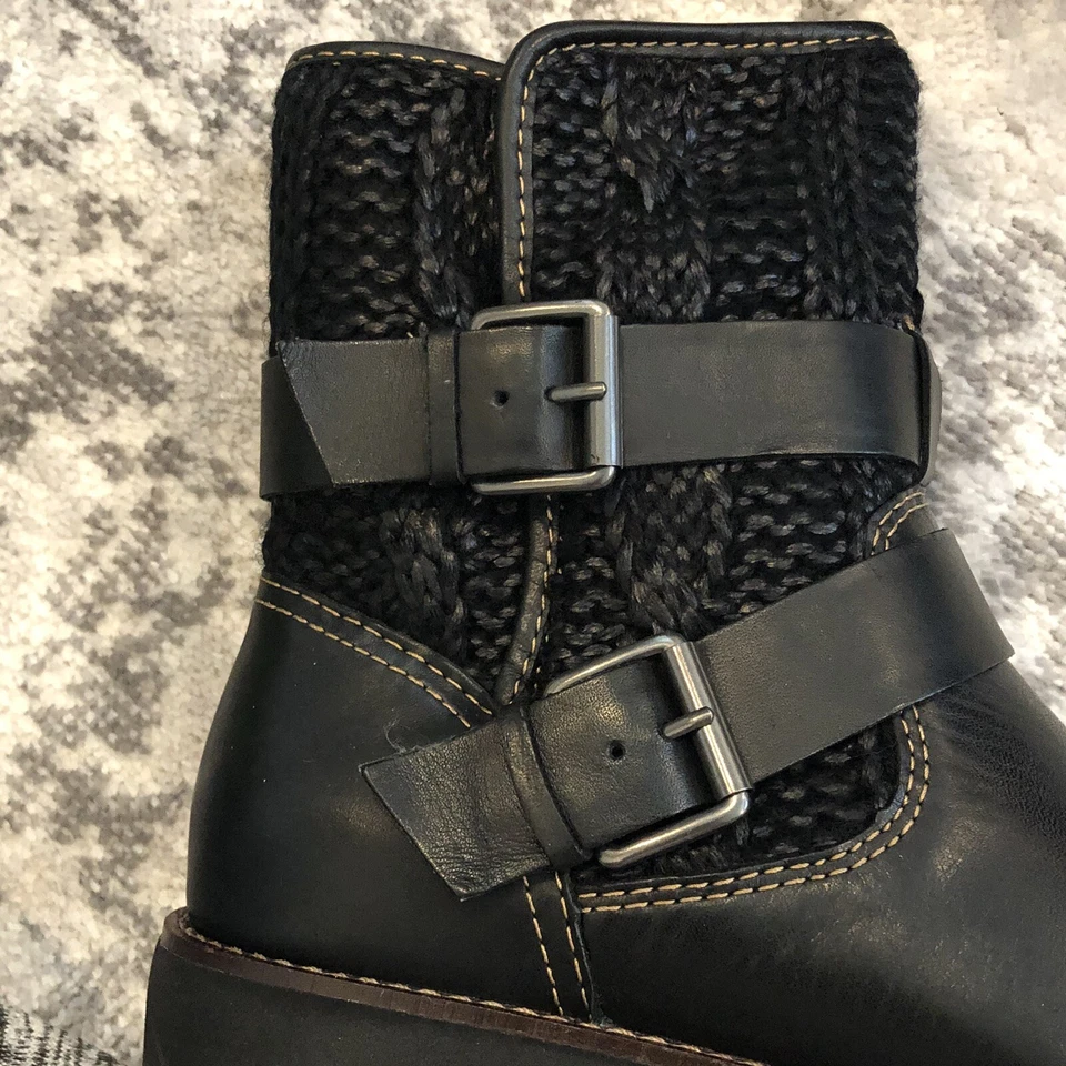 Nuevas botas nórdicas para mujer Bionica de punto con cable a media pantorrilla de cuero talla US 7 M negras Foto 4 de 4