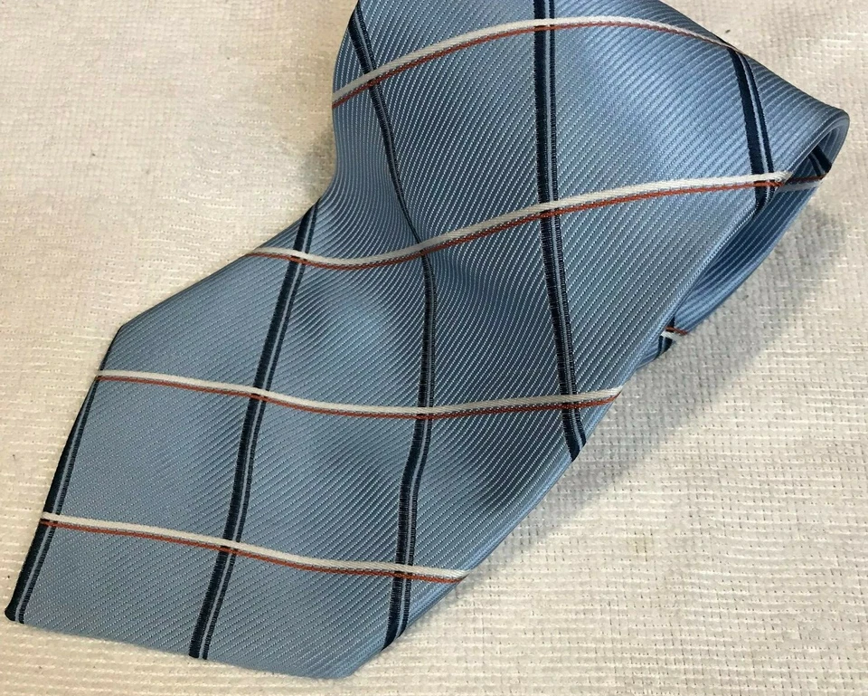 Corbata para hombre Mario Armani 100 % seda hecha en Italia azul a rayas W 4" L 55" Foto 2 de 4