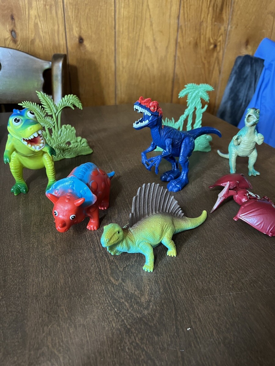 large generic unbranded dinosuar lot toys plastic trees Dinos Larger Size