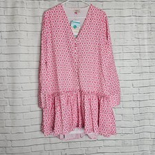 Gaya Mahisha Women's Summer Midi Dress XXL Pink White Ethnic Print Button Front