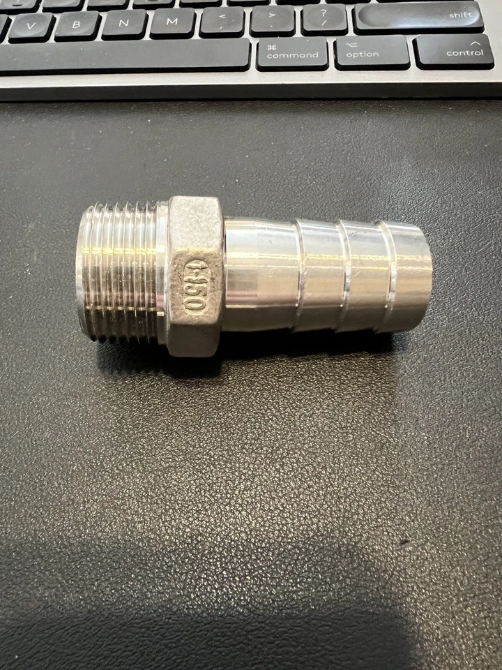1” Hose barb X 1” Adapter.  Stainless steel. (Midland Industries 73955) - Image 2 of 2