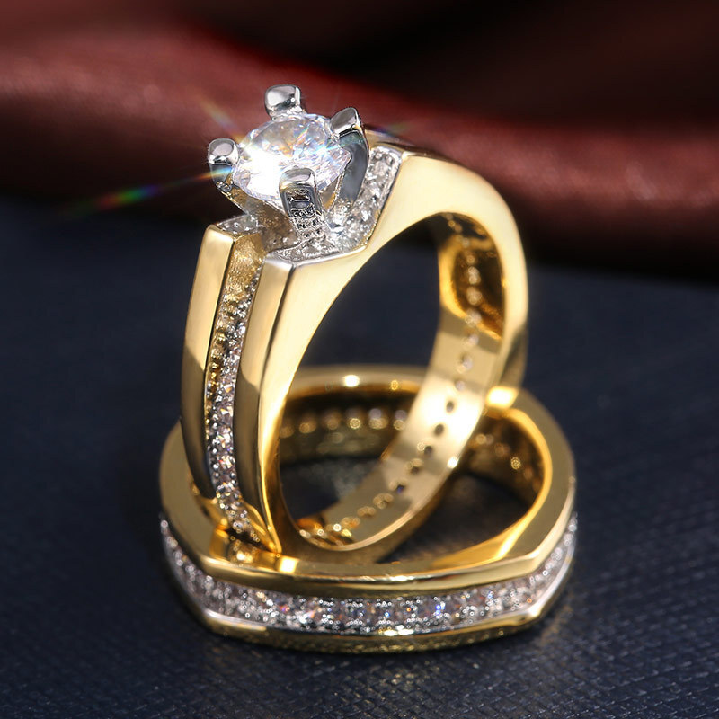 Bague De Fiançailles Diamant Simulé 2 Carats - Or Jaune 14K, Taille Ronde, Tailles 7 à 10