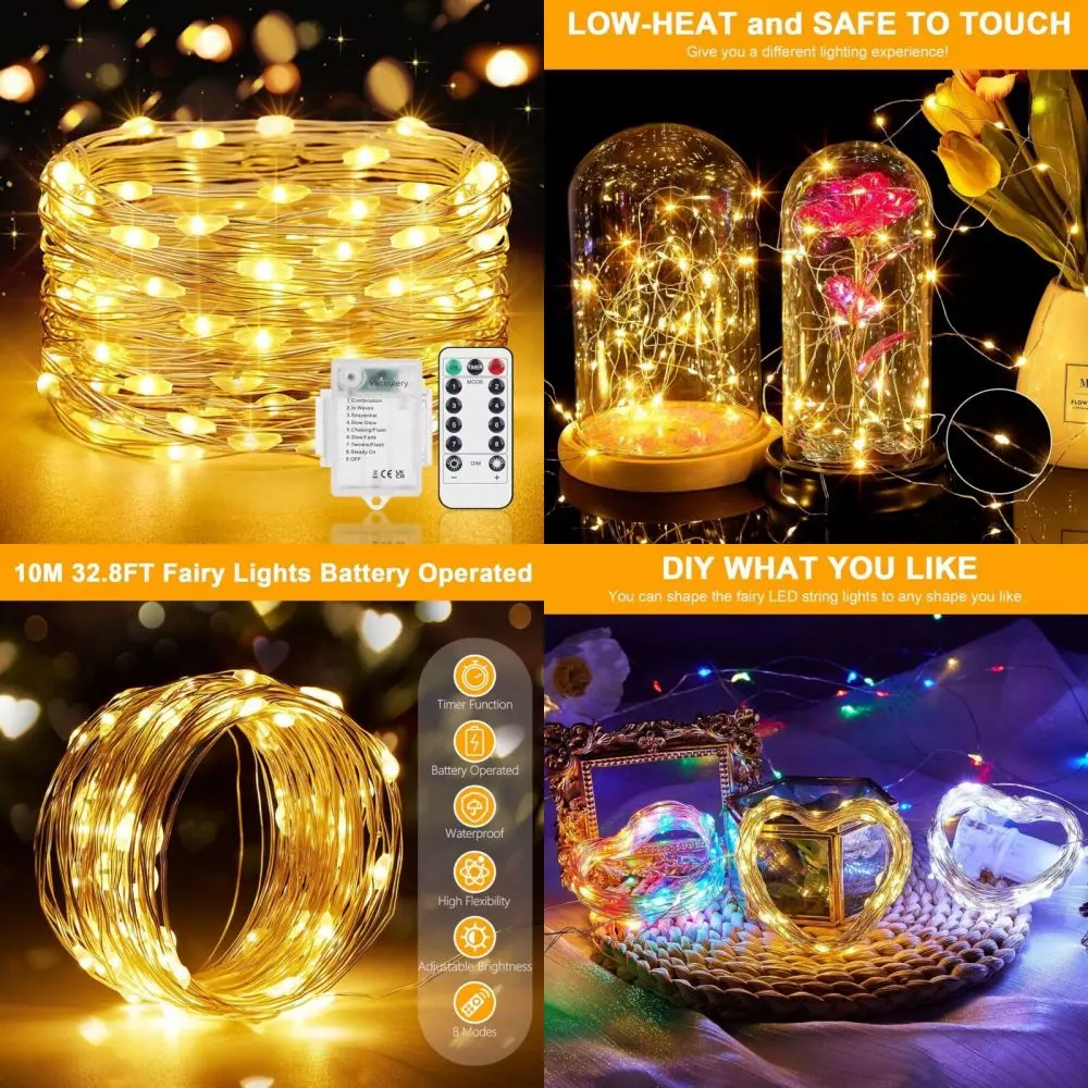 Vacoulery Fairy Lights Battery Operated Timer Remote 1 Pack