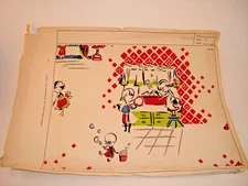 Vintage Fabric Sample Card Salesman Swatch Peerless Brand Children Doing Chores