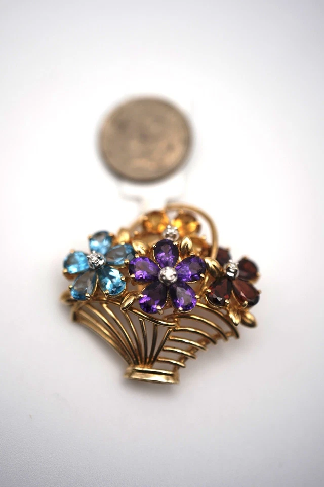 COLGANTE/ALFILER MULTI PIEDRAS ORO AMARILLO 14 QUILATES DIAMANTE ZAFIRO CITRINO AMATISTA Foto 2 de 4