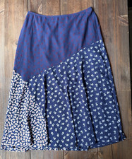 Talbots Women's Blue Floral A-Line Patchwork Lined Woven Skirt 10
