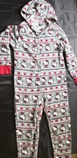 Sanrio Women  s Hello Kitty One Piece Hooded Pajamas Fuzzy Pink Size Large
