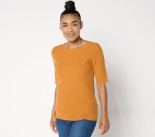 Susan Graver Novelty Stitch Fine Gauge Sweater with Elbow Sleeves Caramel 3X New