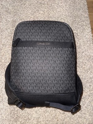 Michael Kors Cooper Men Medium MK Logo Travel Pocket Backpack Bag Black