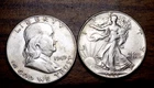 WALKING LIBERTY AND FRANKLIN 90% SILVER HALF COLLECTORS LOT 49 AND 46 AU/BU! $1