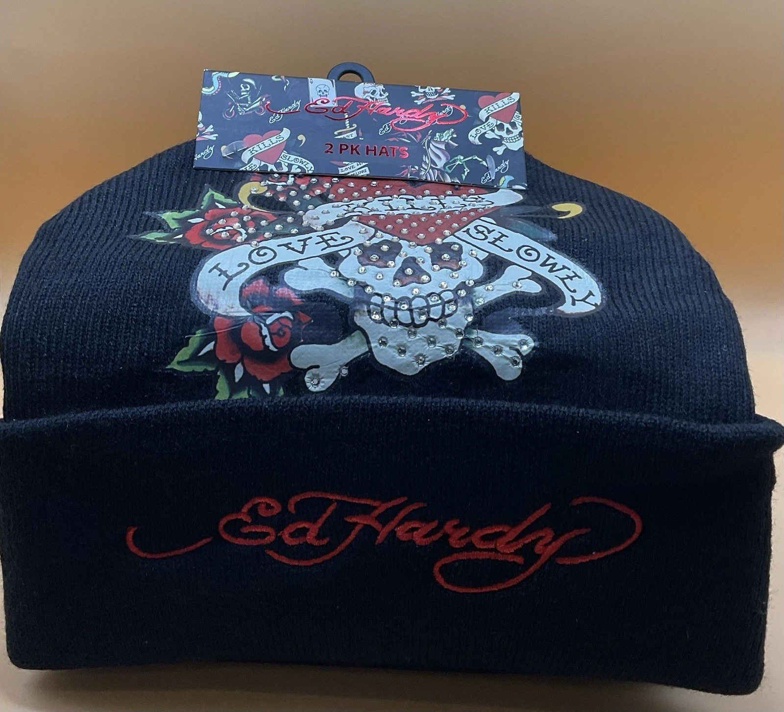 Ed Hardy Beanie 2 Pack Hats Black Skull, Tiger