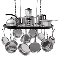 Heavy-Duty Hanging Pot Rack - 33x17 Inches - Stylish Black Alloy Steel Ceilin