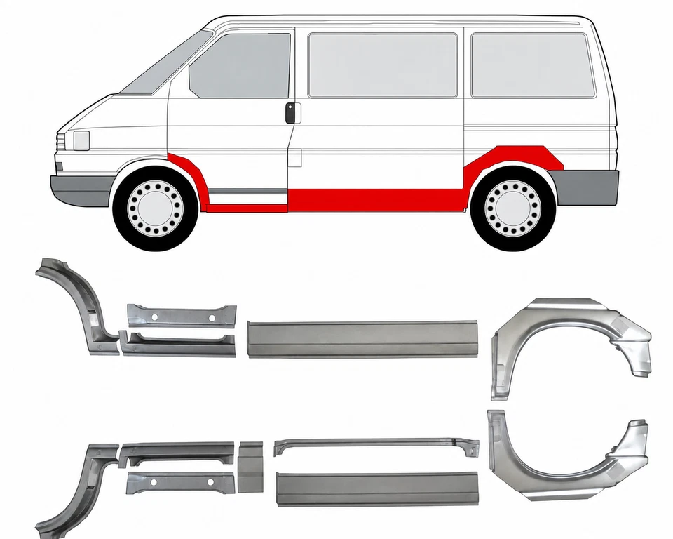 Volkswagen T4 Kurz und Mittel Reparaturblech Schweller XL Set L+R - Bild 1 von 1