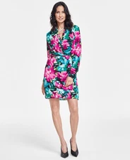 I.n.c. International Concepts Women's Printed Faux-Wrap Dress- Ailee Blooms- L